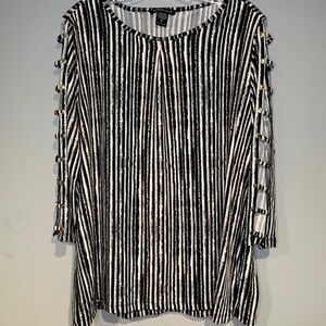 Robert Louis Tunic Slit Arms Size L Top Gold Accents Easy Care Black Brown Fancy